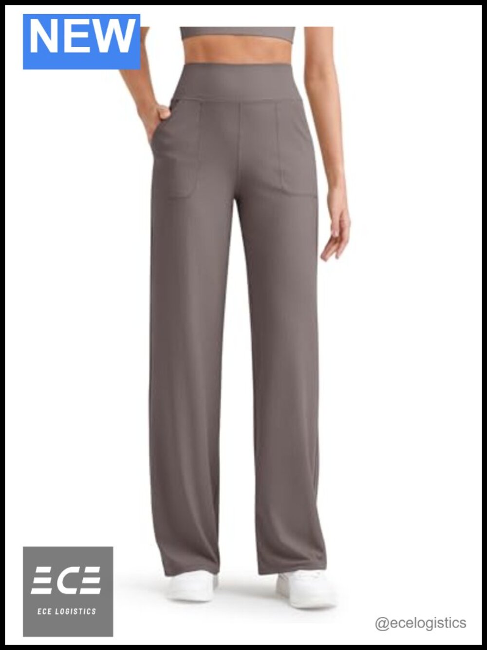 Ribbed Knit Wide Leg Yoga Pants with Pockets Stretchy High Rise